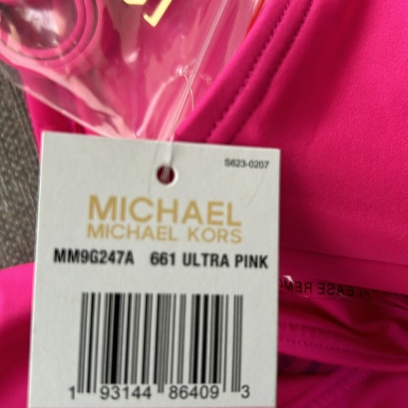 MICHAEL KORS Logo Strapless One Piece Bikini Ultra Pink Size 6 - Picture 13 of 15
